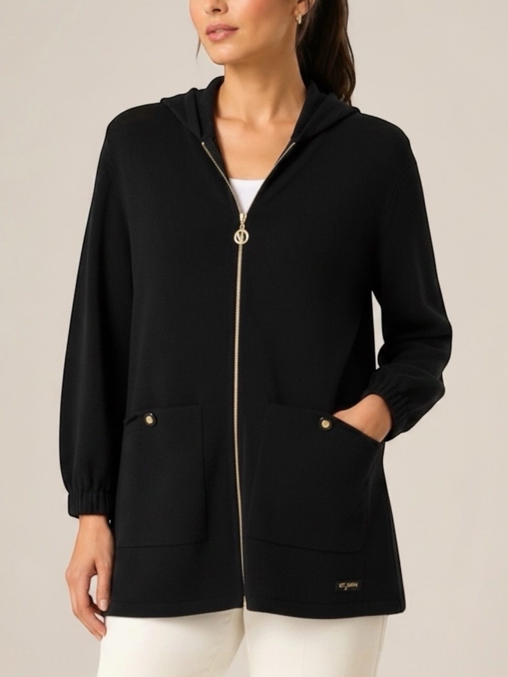St. John Sport Wool Blend Santana Knit Hooded Zip Sweater Jacket Women’s Size S